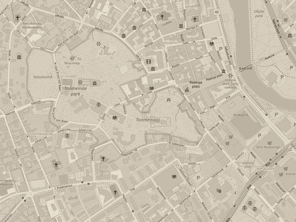 Kaart: Püssirohukelder, Lossi 28, Tartu, Toomemäe kaldas Raekoja taga